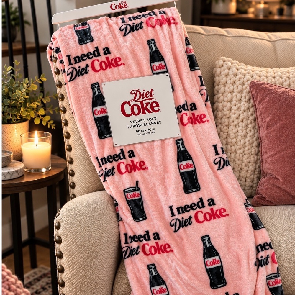 Girly Cute Diet Coke Velvet Soft Throw Blanket Pink I Need A Diet Coke 60x70 NWT